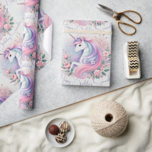 Pastel Floral & Unicorn Wrapping Paper
