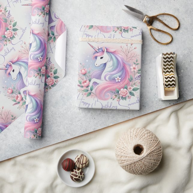 Pastel Floral & Unicorn Wrapping Paper (Crafts)