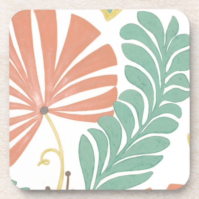 Pastel Floral Vines and Leaves on Cream Background Beverage Coaster (Front)