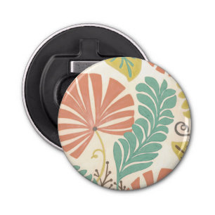 Pastel Floral Vines and Leaves on Cream Background Bottle Opener