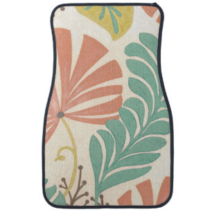 Pastel Floral Vines and Leaves on Cream Background Car Mat