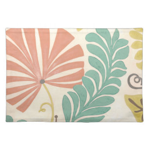 Pastel Floral Vines and Leaves on Cream Background Cloth Placemat