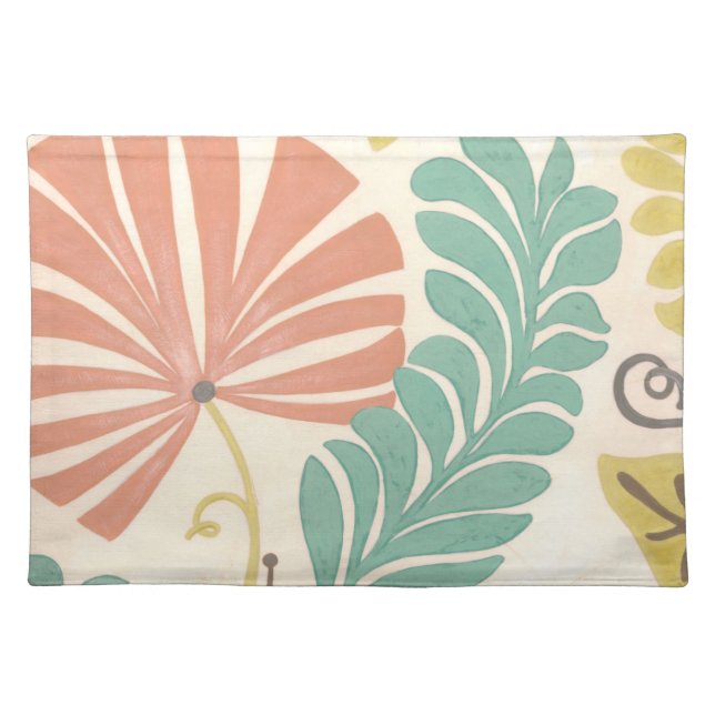Pastel Floral Vines and Leaves on Cream Background Cloth Placemat (Front)