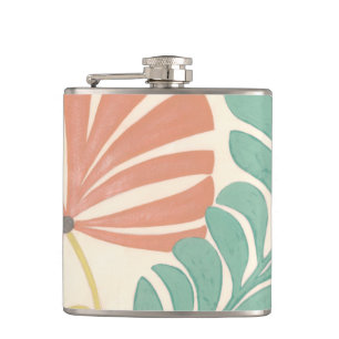 Pastel Floral Vines and Leaves on Cream Background Flask