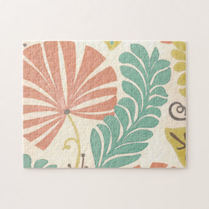 Pastel Floral Vines and Leaves on Cream Background Jigsaw Puzzle