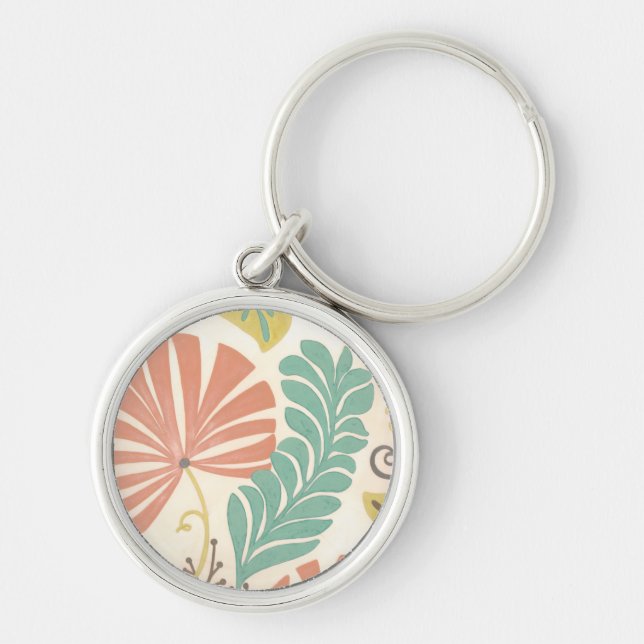 Pastel Floral Vines and Leaves on Cream Background Keychain (Front)