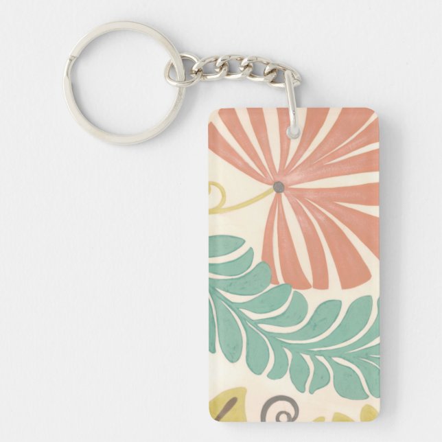 Pastel Floral Vines and Leaves on Cream Background Keychain (Front)