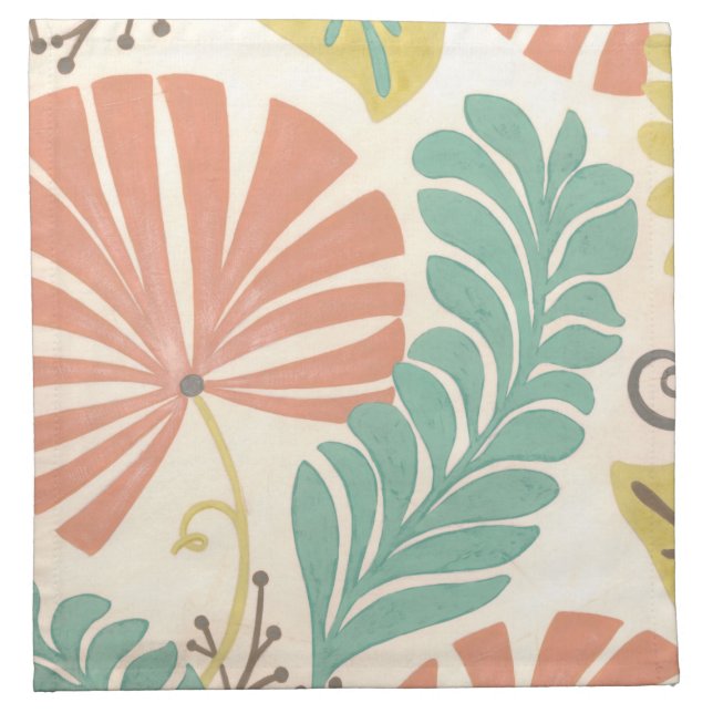 Pastel Floral Vines and Leaves on Cream Background Napkin (Front)