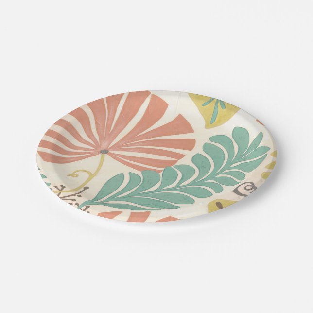 Pastel Floral Vines and Leaves on Cream Background Paper Plates (Angled)