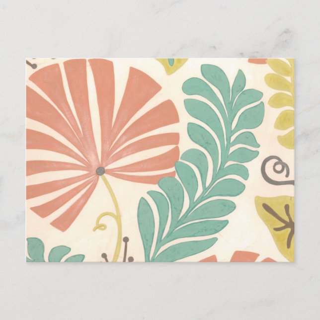 Pastel Floral Vines and Leaves on Cream Background Postcard (Front)