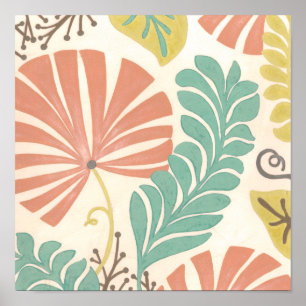 Pastel Floral Vines and Leaves on Cream Background Poster