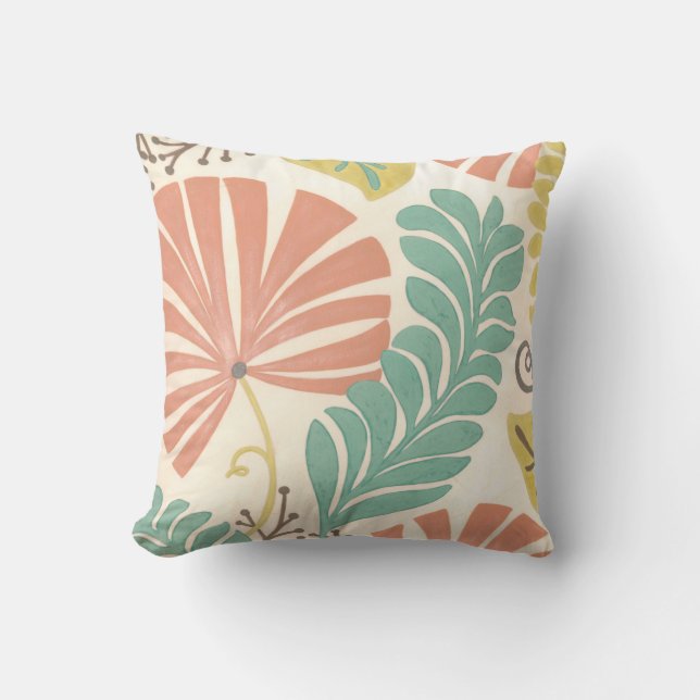 Pastel Floral Vines and Leaves on Cream Background Throw Pillow (Front)