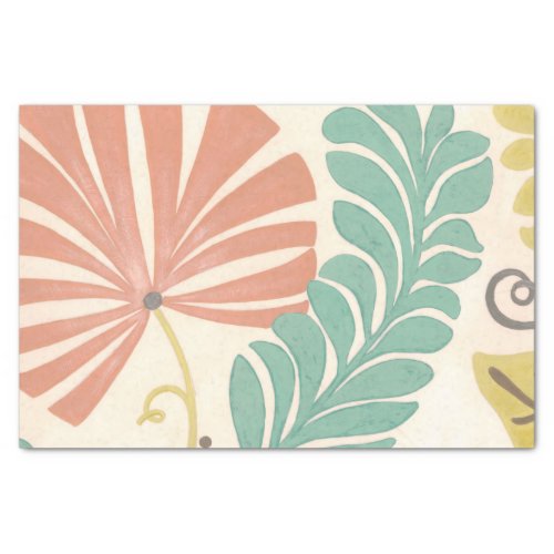 Pastel Floral Vines and Leaves on Cream Background Tissue Paper