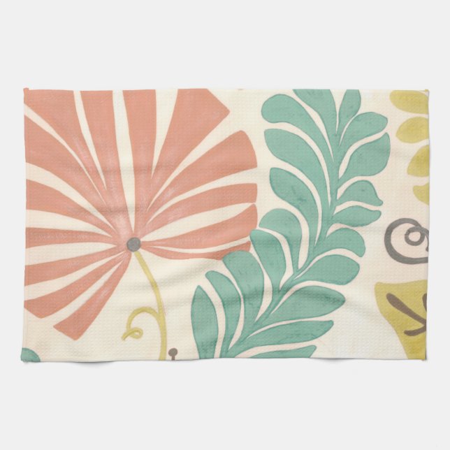 Pastel Floral Vines and Leaves on Cream Background Towel (Horizontal)