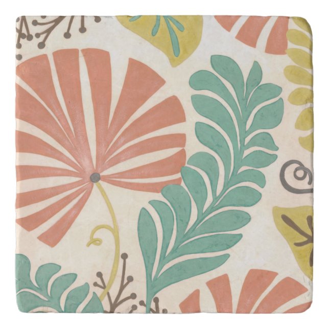 Pastel Floral Vines and Leaves on Cream Background Trivet (Front)