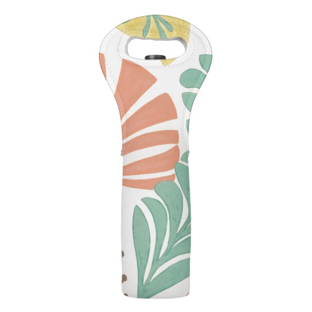 Pastel Floral Vines and Leaves on Cream Background Wine Bag (Back)