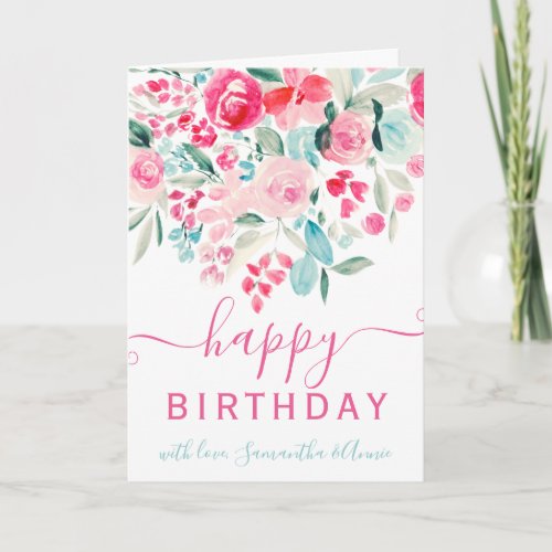 Pastel floral watercolor 2 photos birthday card