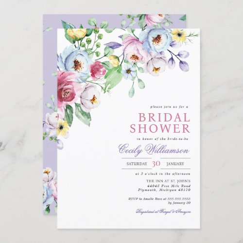 Pastel Floral Watercolor Botanical Bridal Shower Invitation