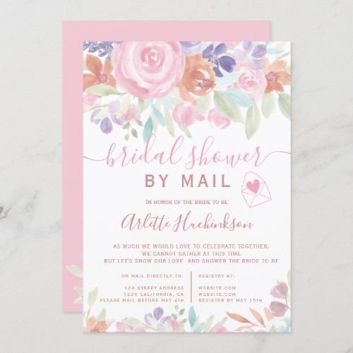 Pastel floral watercolor bridal shower by mail invitation