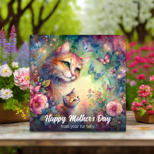 Pastel Floral Watercolor Cat Kitten Mothers Day Card