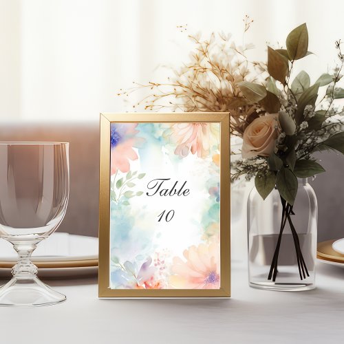 Pastel Floral Watercolor Elegant Modern Wedding  Table Number