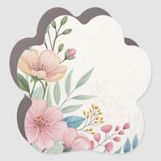 Pastel Floral Watercolor Gift Tag with Elegant Lea Car Magnet