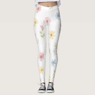 Pastel Floral Watercolor Leggings - Boho Wildflowe
