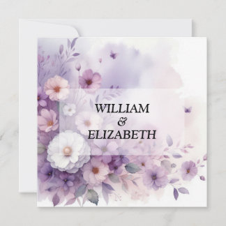 Pastel floral watercolor pink and purple colors invitation