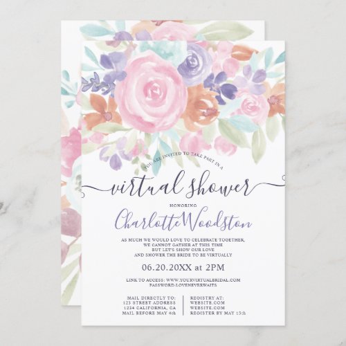 Pastel Floral watercolor script virtual shower Invitation
