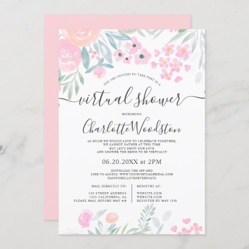 Pastel floral watercolor script virtual shower invitation