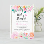 Pastel floral watercolor summer gold baby shower invitation (Standing Front)