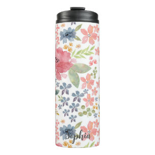 Pastel Floral Watercolor Thermal Tumbler - Stylish