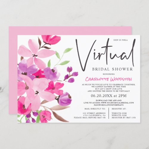 Pastel floral watercolor virtual bridal shower invitation