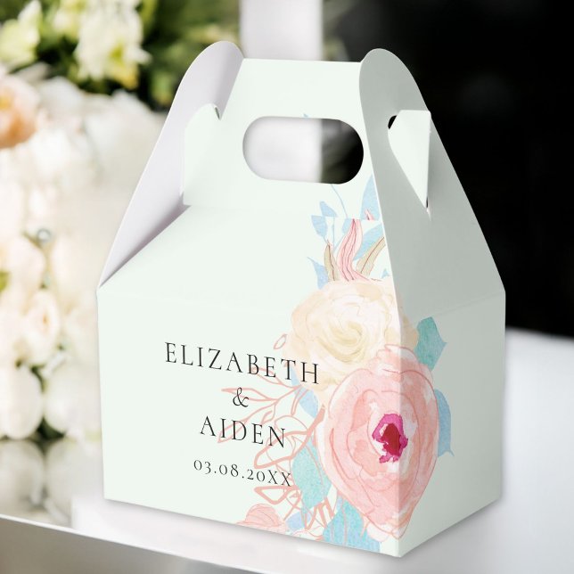 Pastel Floral Watercolor Wedding Favor Boxes (Personalized Pastel Floral Watercolor Wedding Favor Boxes with your Name & Date.)