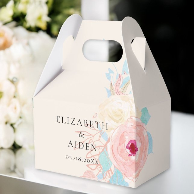Pastel Floral Watercolor Wedding Favor Boxes (Personalized Pastel Floral Watercolor Wedding Favor Boxes with your Name & Date.)
