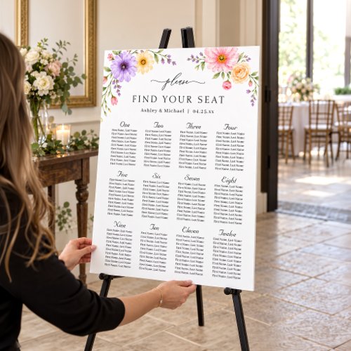 Pastel Floral Watercolor Wedding Seating Chart Foam Board