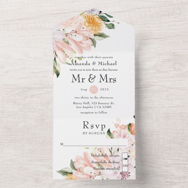 Pastel Floral Wedding All In One Invitation (Inside)