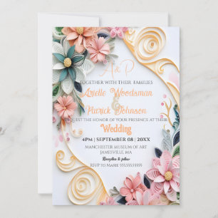 Pastel Floral Wedding Customize Paper Quill Frame  Invitation