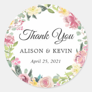 Pastel Floral Wedding Favor Thank You Sticker