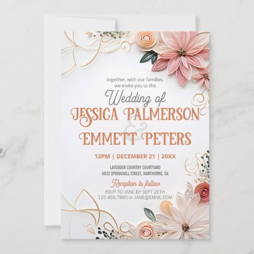 Pastel Floral Wedding Greenery Frame Paper Quillin Invitation