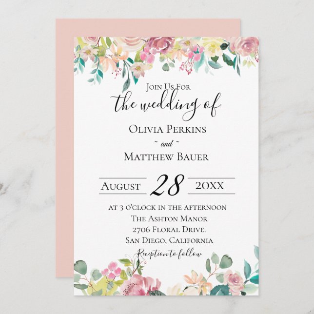 Pastel Floral Wedding Invitation (Front/Back)