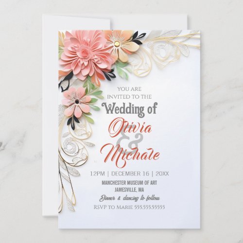 Pastel Floral Wedding Neutral Greenery Frame  Invitation