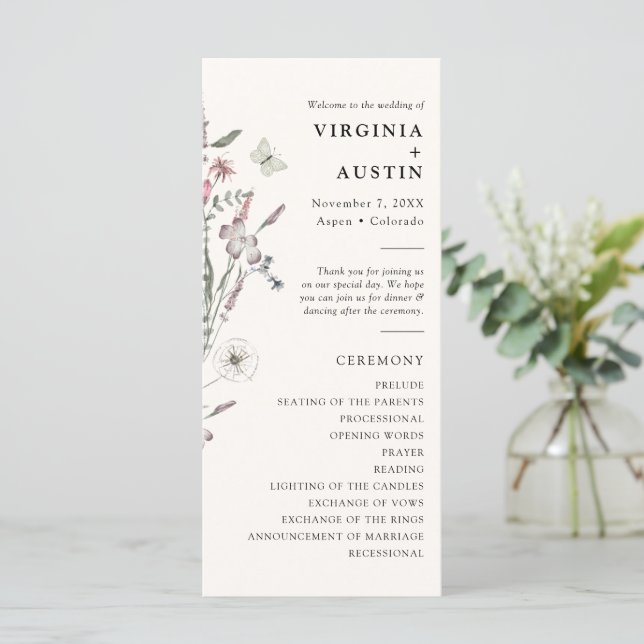 Pastel Floral Wedding Program (Standing Front)