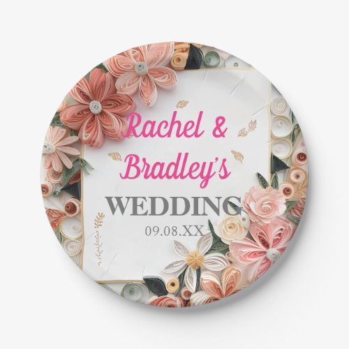 Pastel Floral Wedding Square Frame Paper Quilling Paper Plates