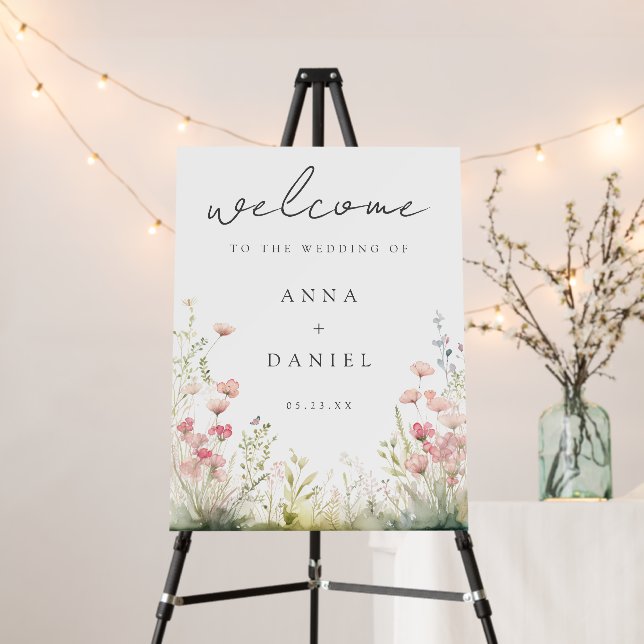 Pastel Floral Wedding Welcome Sign (In Situ (Stand))