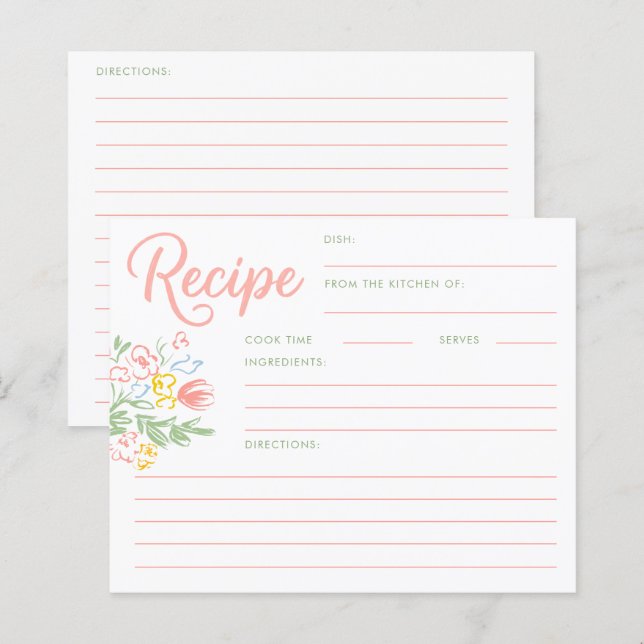 Pastel Floral Whimsical Bridal Shower Recipe Card (Front/Back)