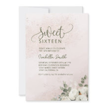 Pastel Floral White Rose Sweet 16 Birthday