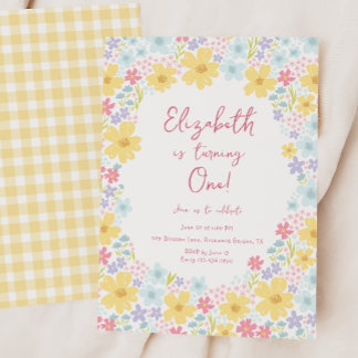 Pastel Floral Wildflowers 1st Birthday  Invitation