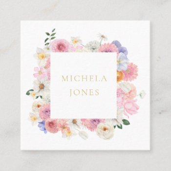 Pastel Floral Womens Elegant Designer Square Business Card by Pip_Gerard at Zazzle