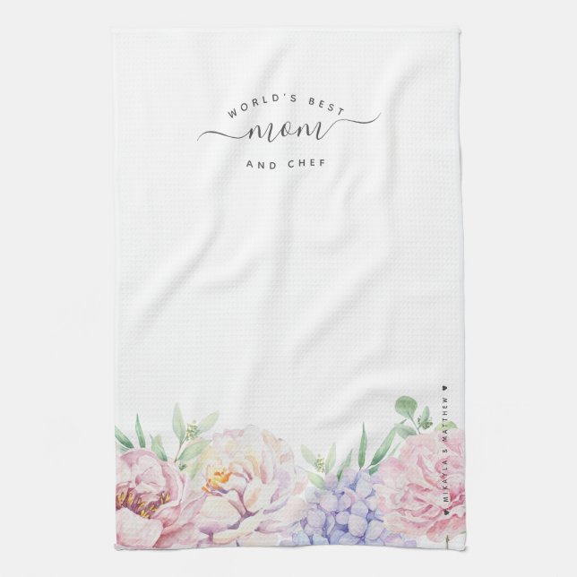 Pastel Floral | World's Best Mom & Chef Kitchen Towel (Vertical)